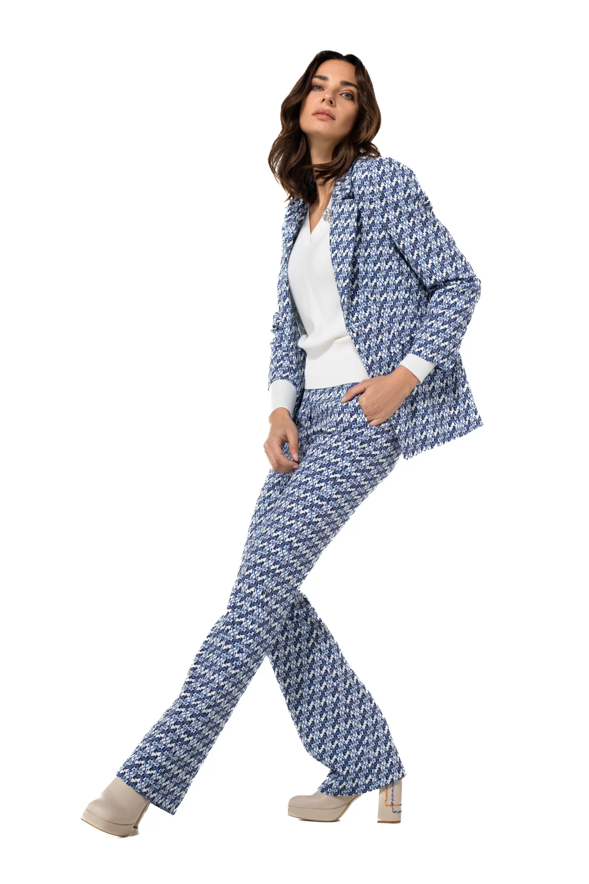 Caroline Biss Trousers*1550-29 / Comfortable Pants, Bootcut, Normal Waist, Pop-Art Print