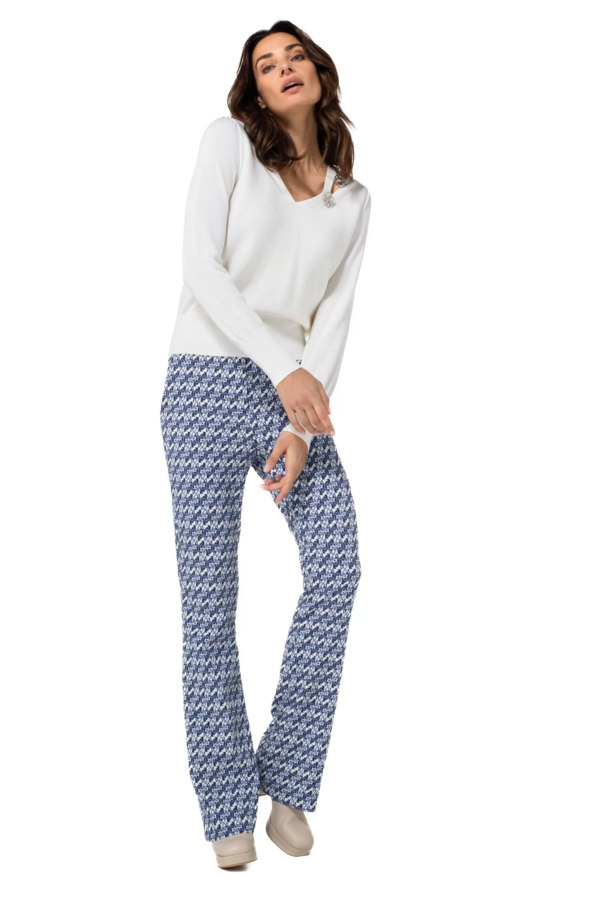 Caroline Biss Trousers*1550-29 / Comfortable Pants, Bootcut, Normal Waist, Pop-Art Print