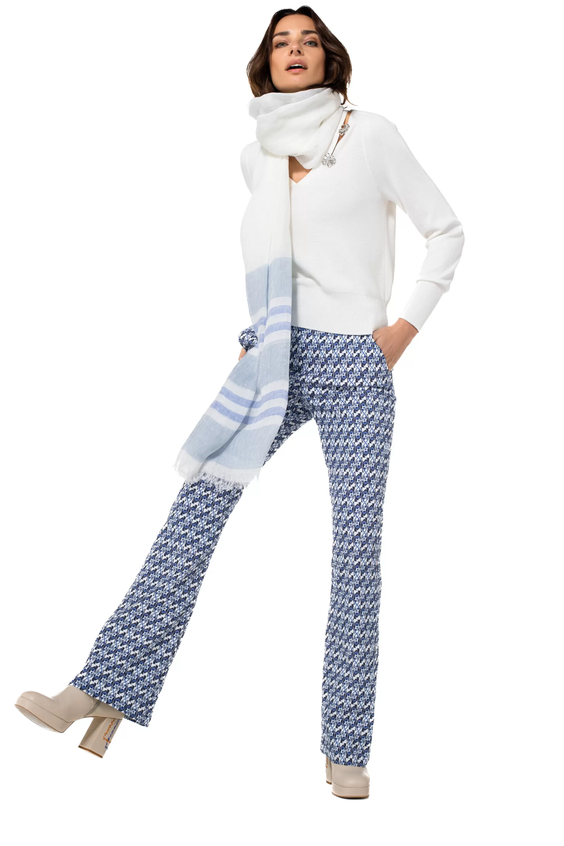 Caroline Biss Trousers*1550-29 / Comfortable Pants, Bootcut, Normal Waist, Pop-Art Print
