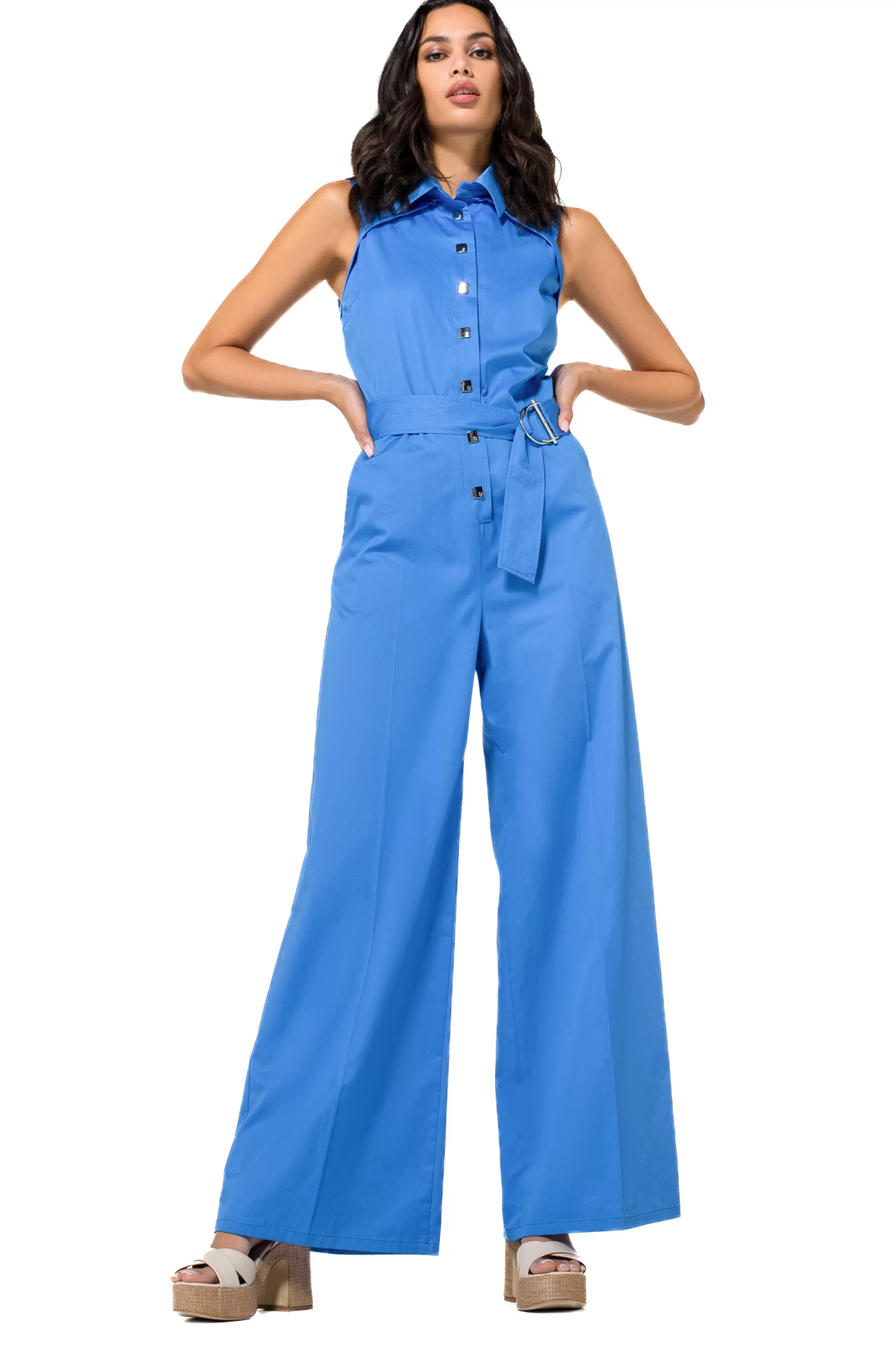 Caroline Biss Trousers*1577-27 / Comfortable Jumpsuit In Cotton, Ankle Length, Wide Leg